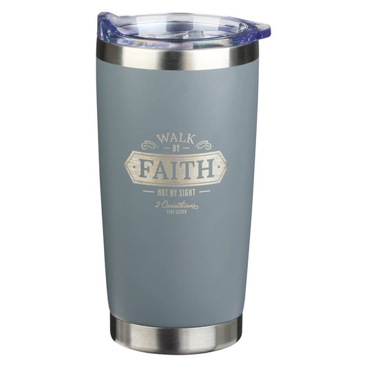 Walk By Faith Grey Stainless Steel Coffee Mug - 1 Cor 5:7