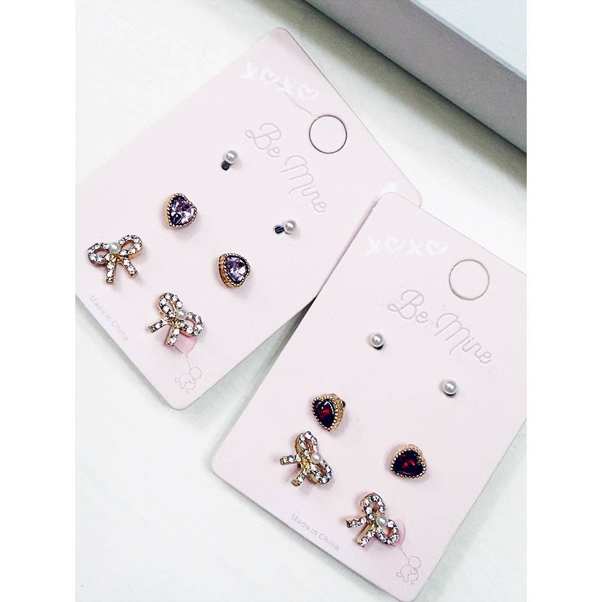 3-Kind Be Mine Mixed Bow Earrings
