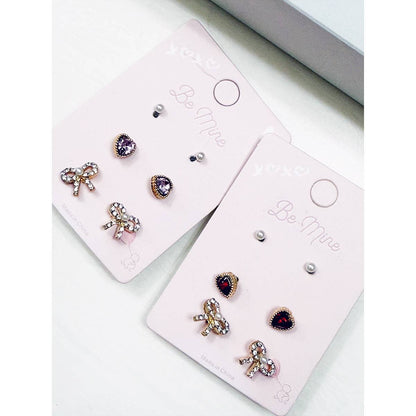 3-Kind Be Mine Mixed Bow Earrings
