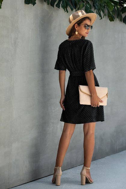 V Neck Ruffled Hem Wrap Dresses