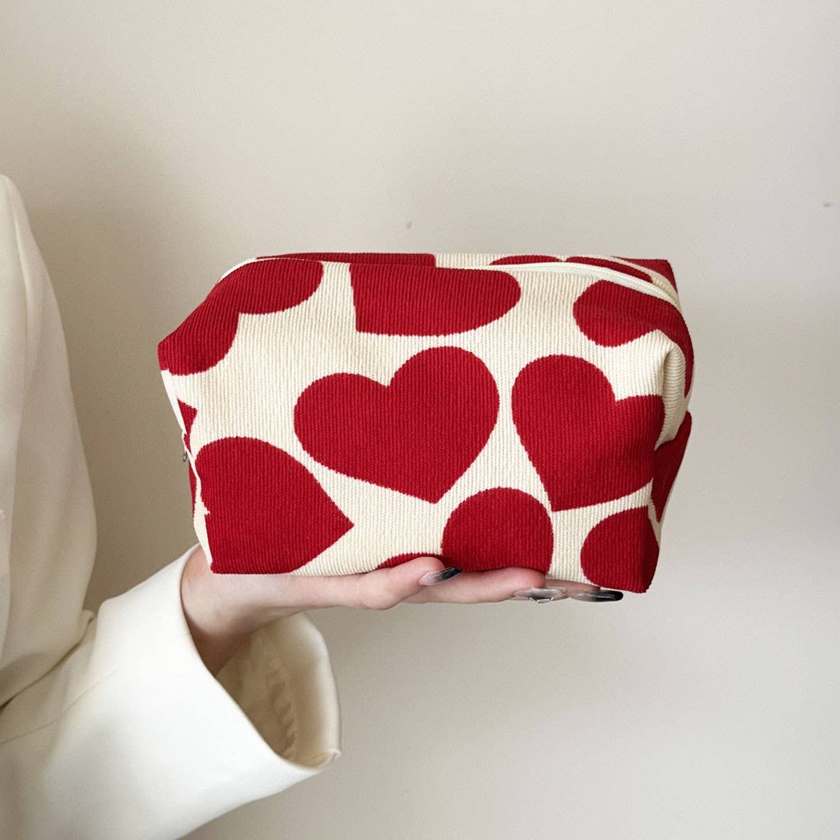 Corduroy Heart Pillow BagCute Winter CosmeticPouch_CUAB00651