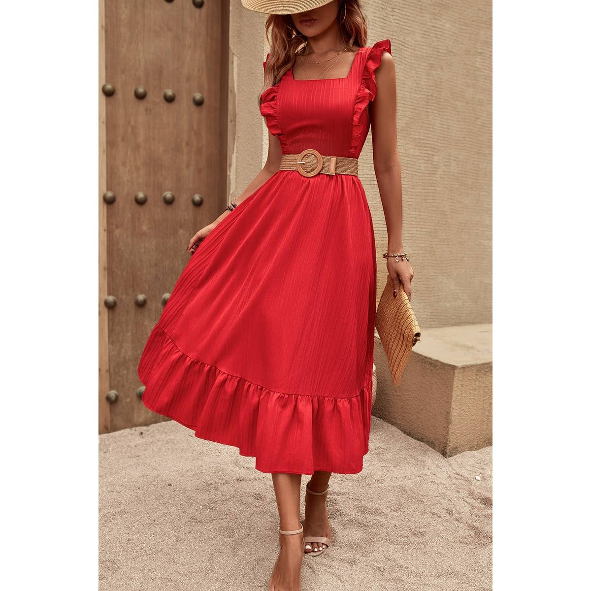 Sleeveless Ruffle Cross Open Back Knot Fit Dress