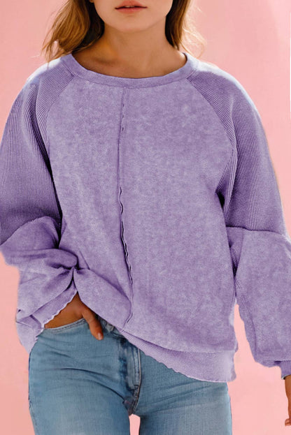 Plus Size Patchwork Frilled Trim Pullover Sweatshirt (S-3X)