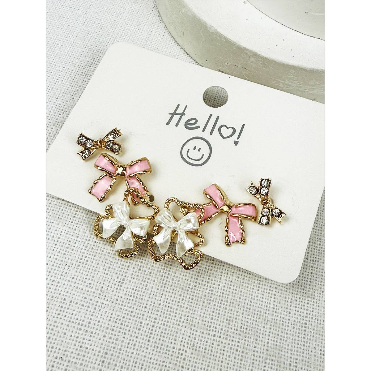 Cute Little Bear Ribbon Bow Earrings