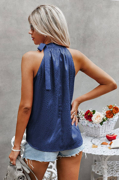 Satin Leopard Halter Tank Spaghetti Strap Cami Shirt