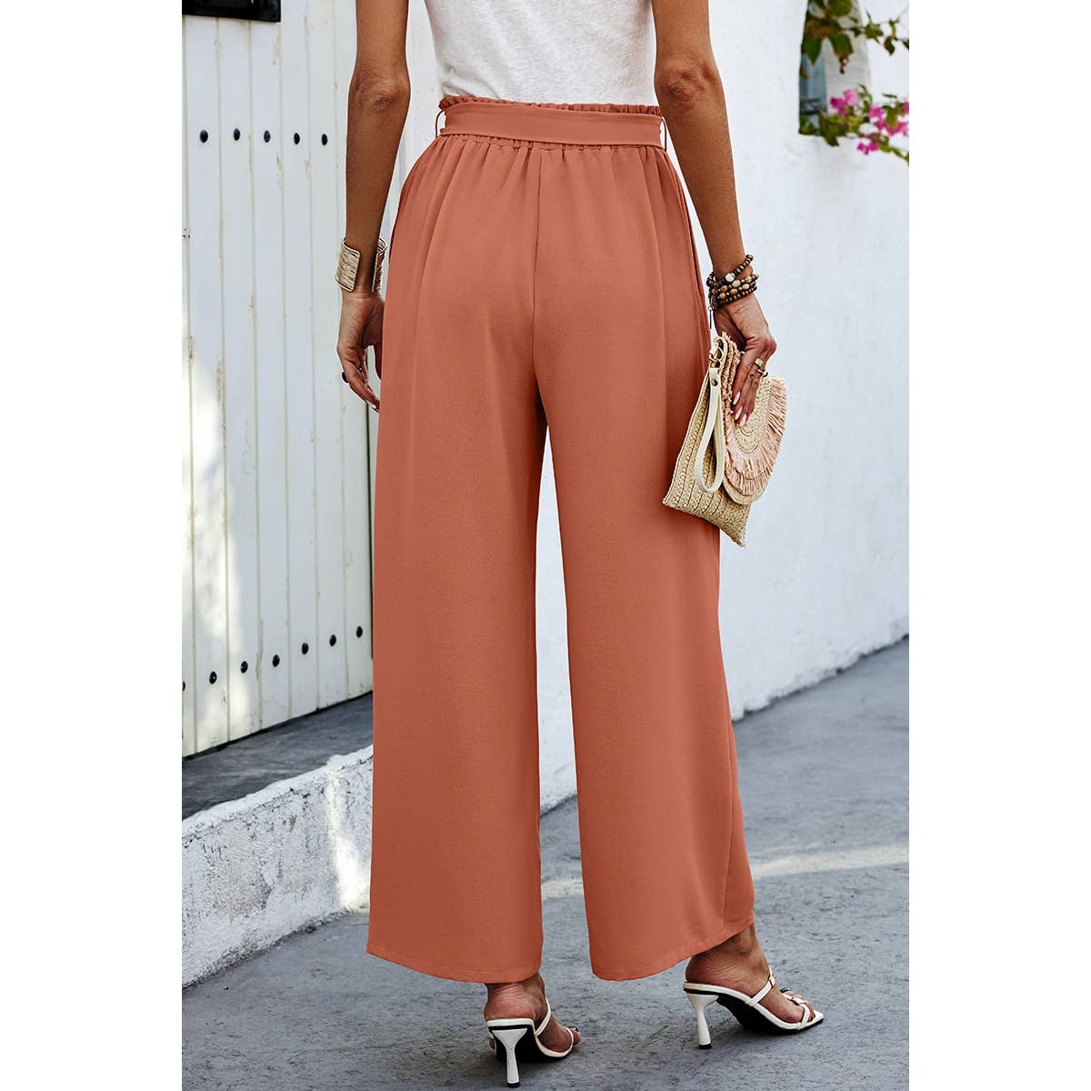 Wide Leg High Waist Tie Pockets Knot Pants