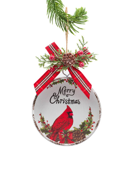 White Framed Ornament with Cardinal Print