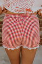 Plaid Tie Elastic Waist Lace Patchwork Hem Casual Shorts