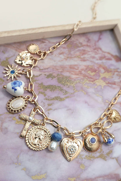 CHARM NECKLACE-PORCELAIN HEARTS CROSS NECKLACE | 80N91593