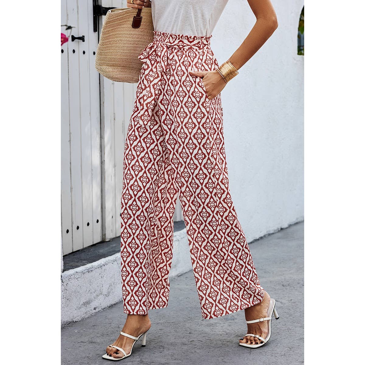 Wide Leg High Waist Tie Pockets Knot Pants