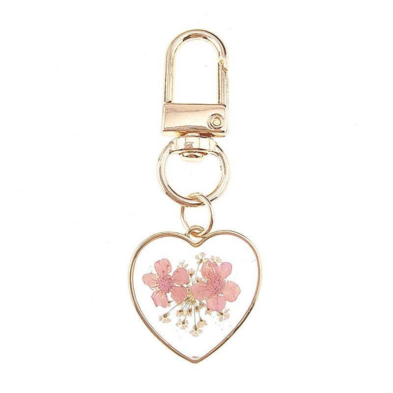 BAG CHARM-PRESSED DRIED FLOWER HEART ROUND | 40KC163