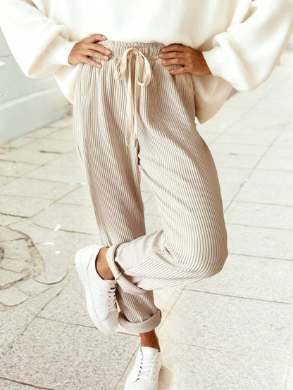 Drawstring Elastic Waist Casual Corduroy Pants